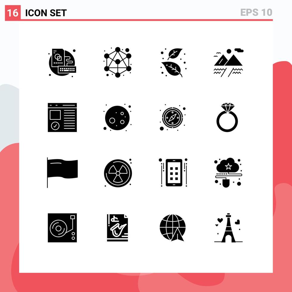 Universal Icon Symbols Group of 16 Modern Solid Glyphs of develop browser autumn mountain camping Editable Vector Design Elements