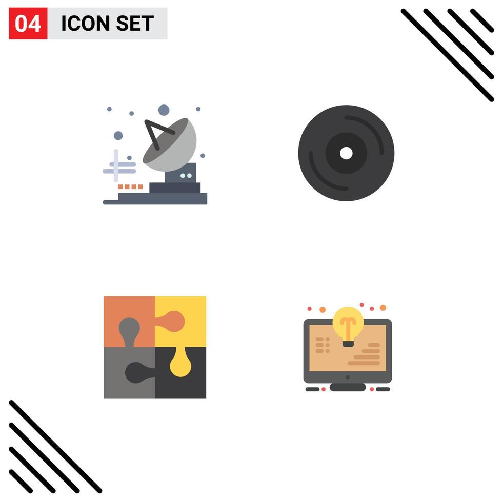 User Interface Pack of 4 Basic Flat Icons of radio solution album part bulb Editable Vector Design Elements