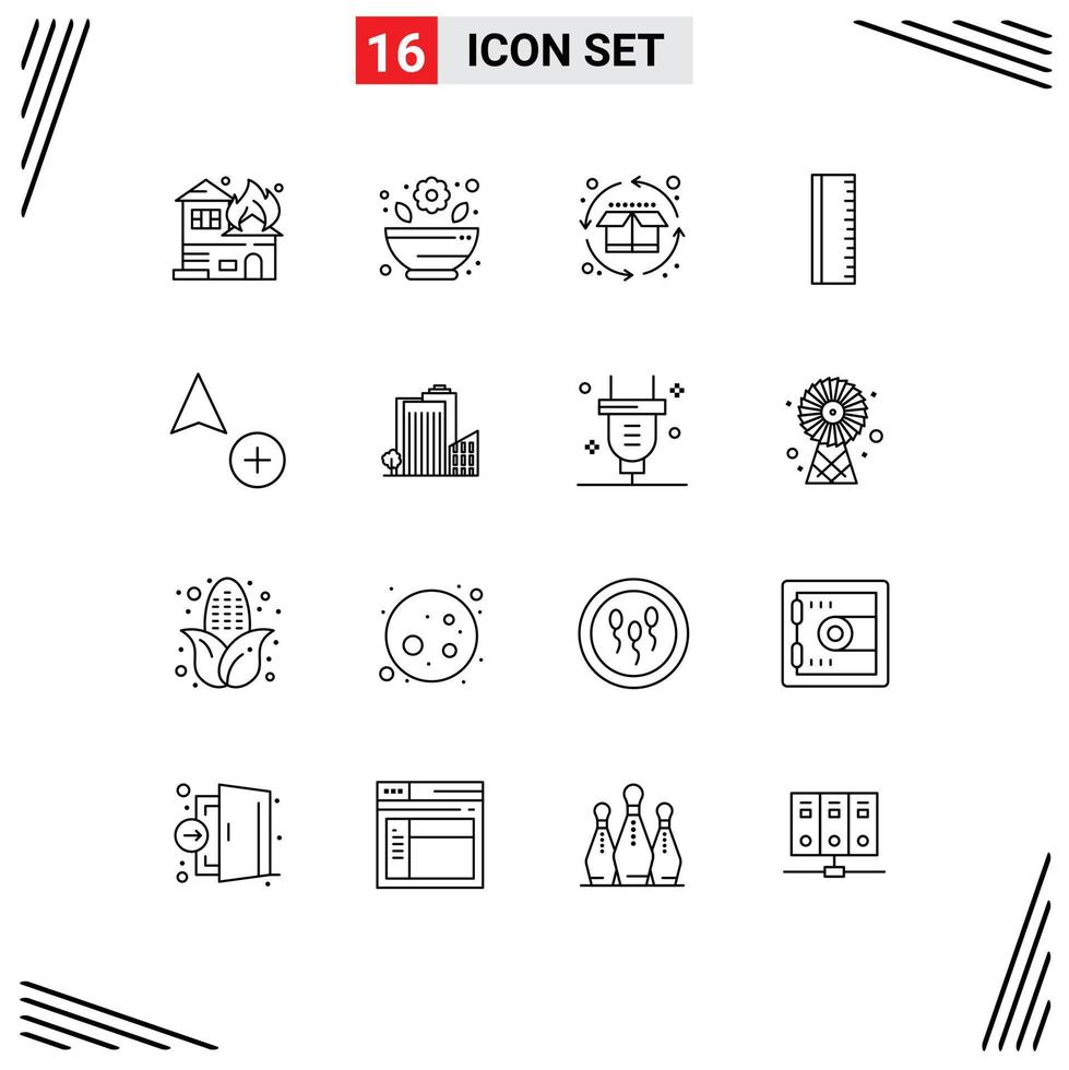 Modern Set of 16 Outlines and symbols such as building copy life cycle add ruler Editable Vector Design Elements
