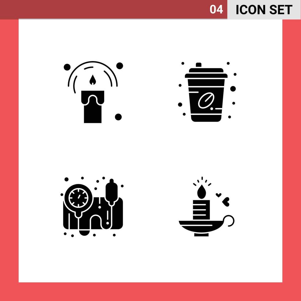 Stock Vector Icon Pack of 4 Line Signs and Symbols for candle bp gauge night cup candle Editable Vector Design Elements