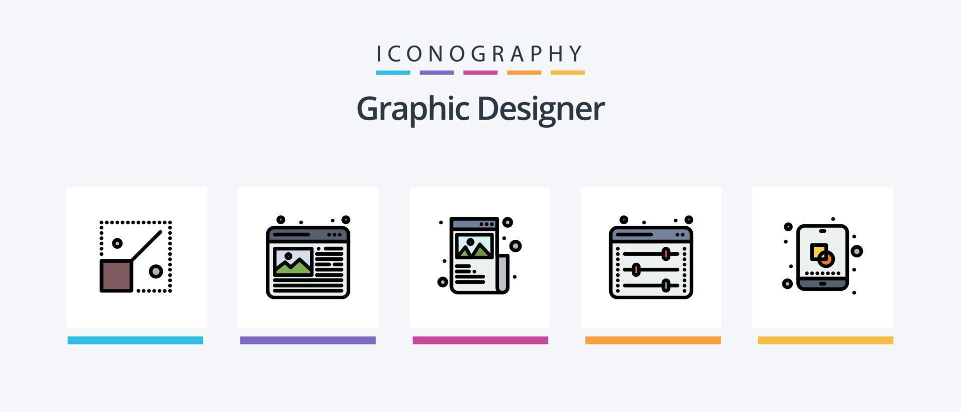 Graphic Designer Line Filled 5 Icon Pack Including designing. creative. drawing tools. sketch. board. Creative Icons Design vector