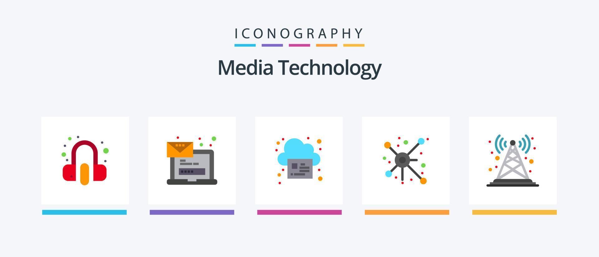 paquete de iconos flat 5 de tecnología de medios que incluye antena. Cuota. acceso. la red. nube. diseño de iconos creativos vector