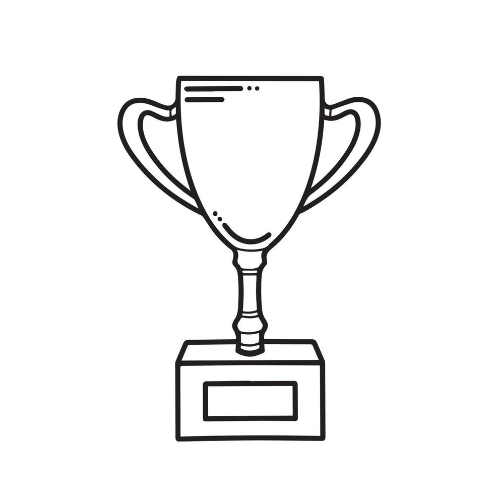 Trophy white and black colored icon vector illustration with clean outline isolated on white background. Cartoon art styled drawing with simple flat line art.