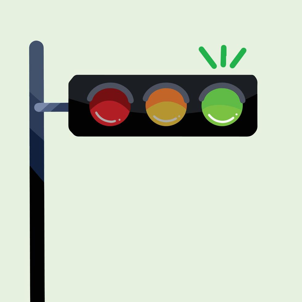 semáforo de color con fondo verde claro liso. es luz verde por lo que es seguro ir. estilo de arte de color plano de dibujos animados simple aislado con elemento de objeto de transporte. vector