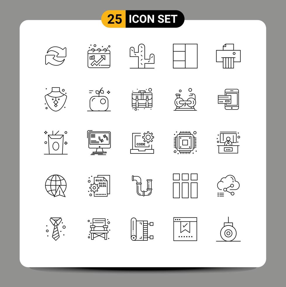 Stock Vector Icon Pack of 25 Line Signs and Symbols for jewelry diamond cactus shredder device Editable Vector Design Elements