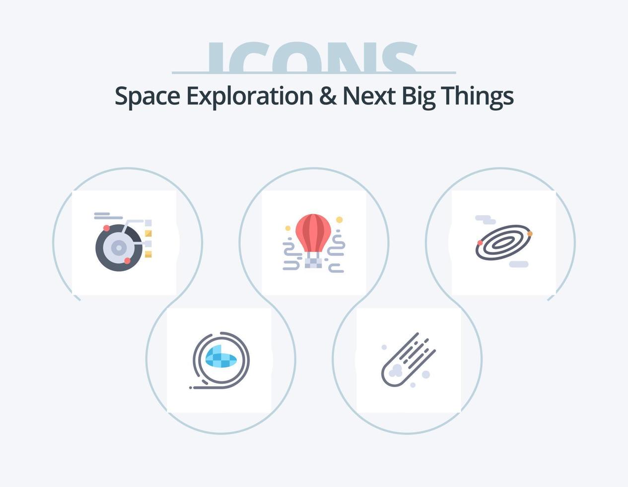 Space Exploration And Next Big Things Flat Icon Pack 5 Icon Design. balloon. tour. data. airdrop. solar vector