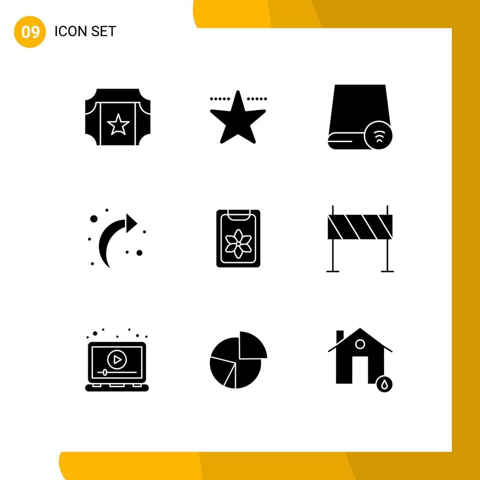 Set of 9 Vector Solid Glyphs on Grid for clip clipboard drive flower back Editable Vector Design Elements