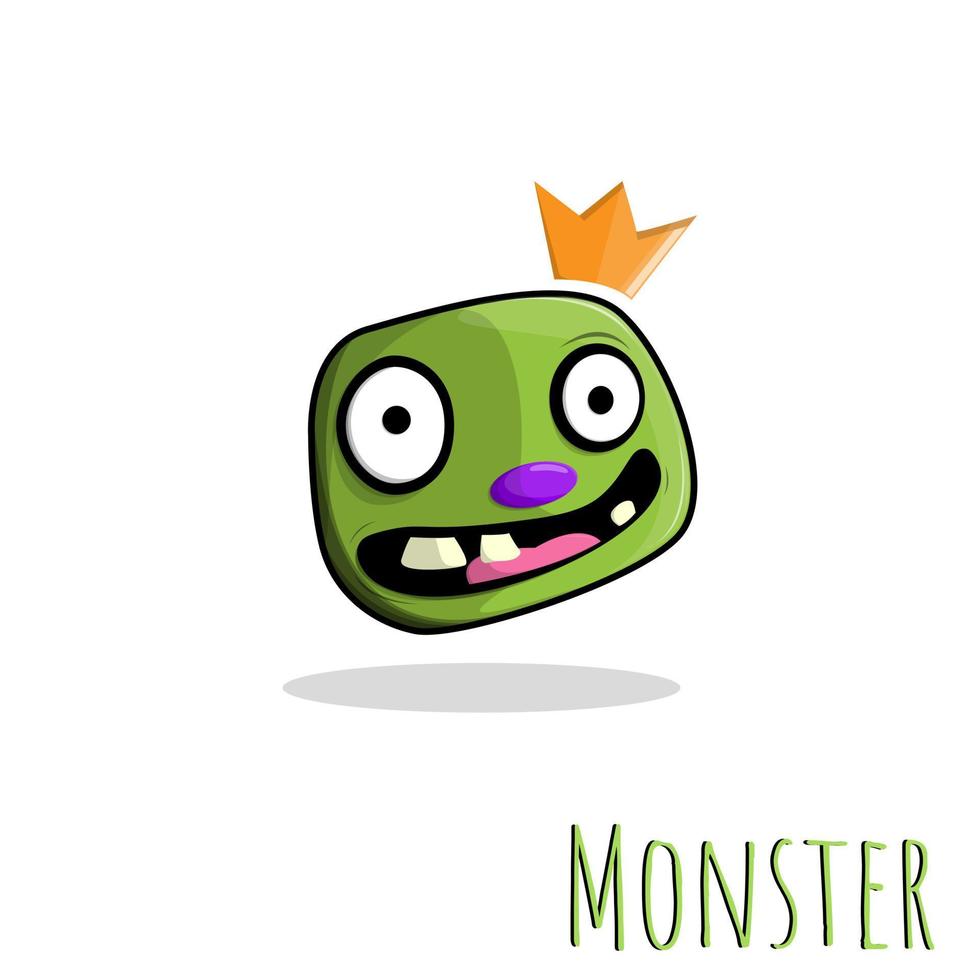 Hand drawn monster green color with crown. Flat Style vector