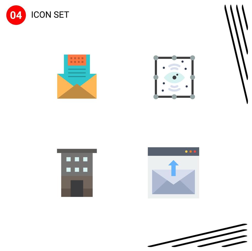 Editable Vector Line Pack of 4 Simple Flat Icons of email process mail mail view Editable Vector Design Elements