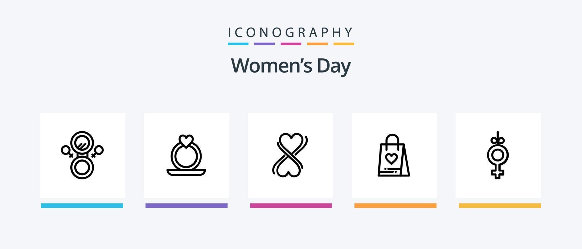Womens Day Line 5 Icon Pack Including flower. women. lover. ring. heart. Creative Icons Design vector