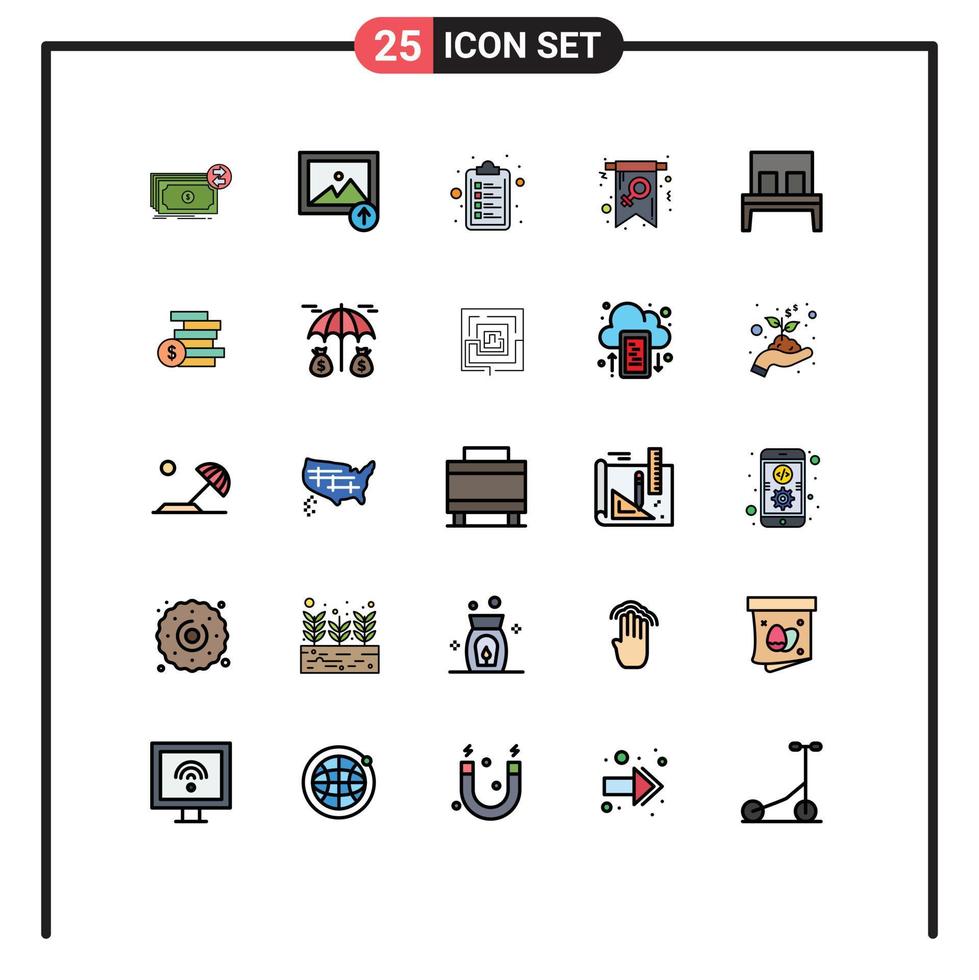 Group of 25 Modern Filled line Flat Colors Set for furniture symbol check list invite day Editable Vector Design Elements