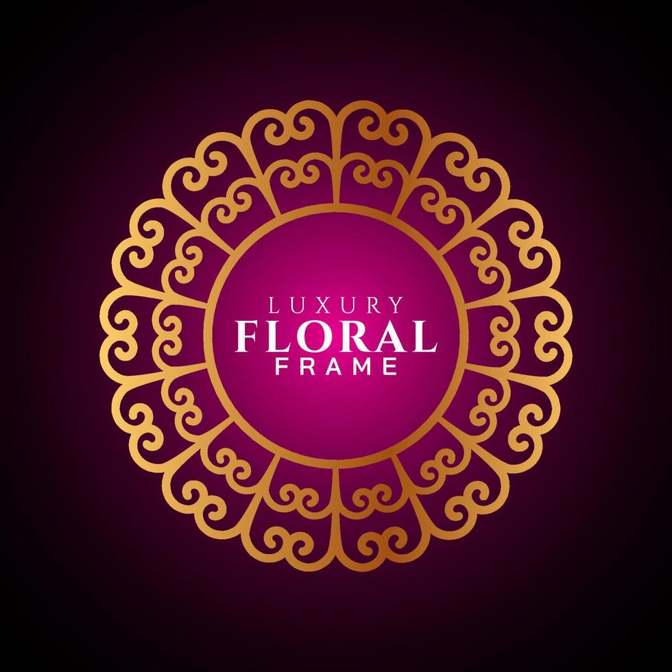 Luxury elegant circle floral frame golden round decorative corners vector