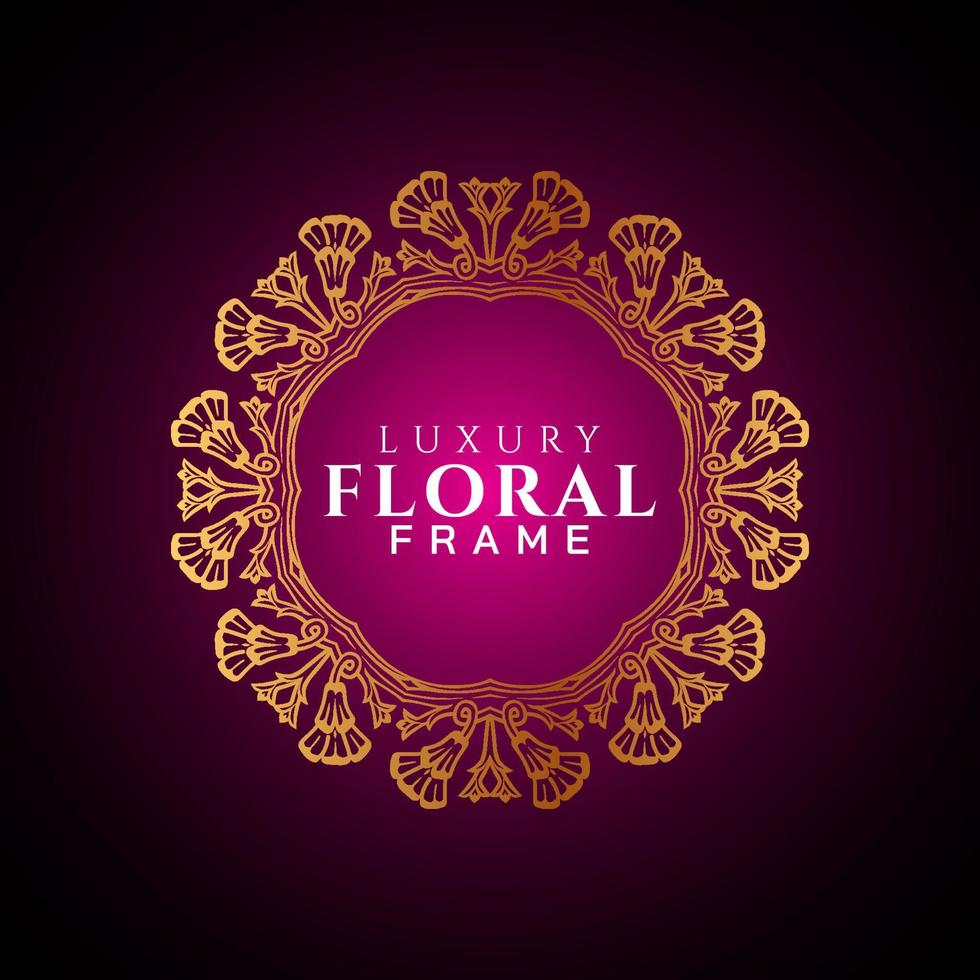 Luxury elegant circle floral frame golden round decorative corners vector