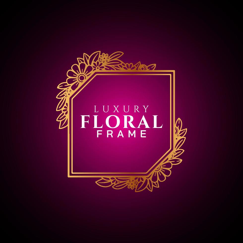 Luxury elegant circle floral frame golden round decorative corners vector