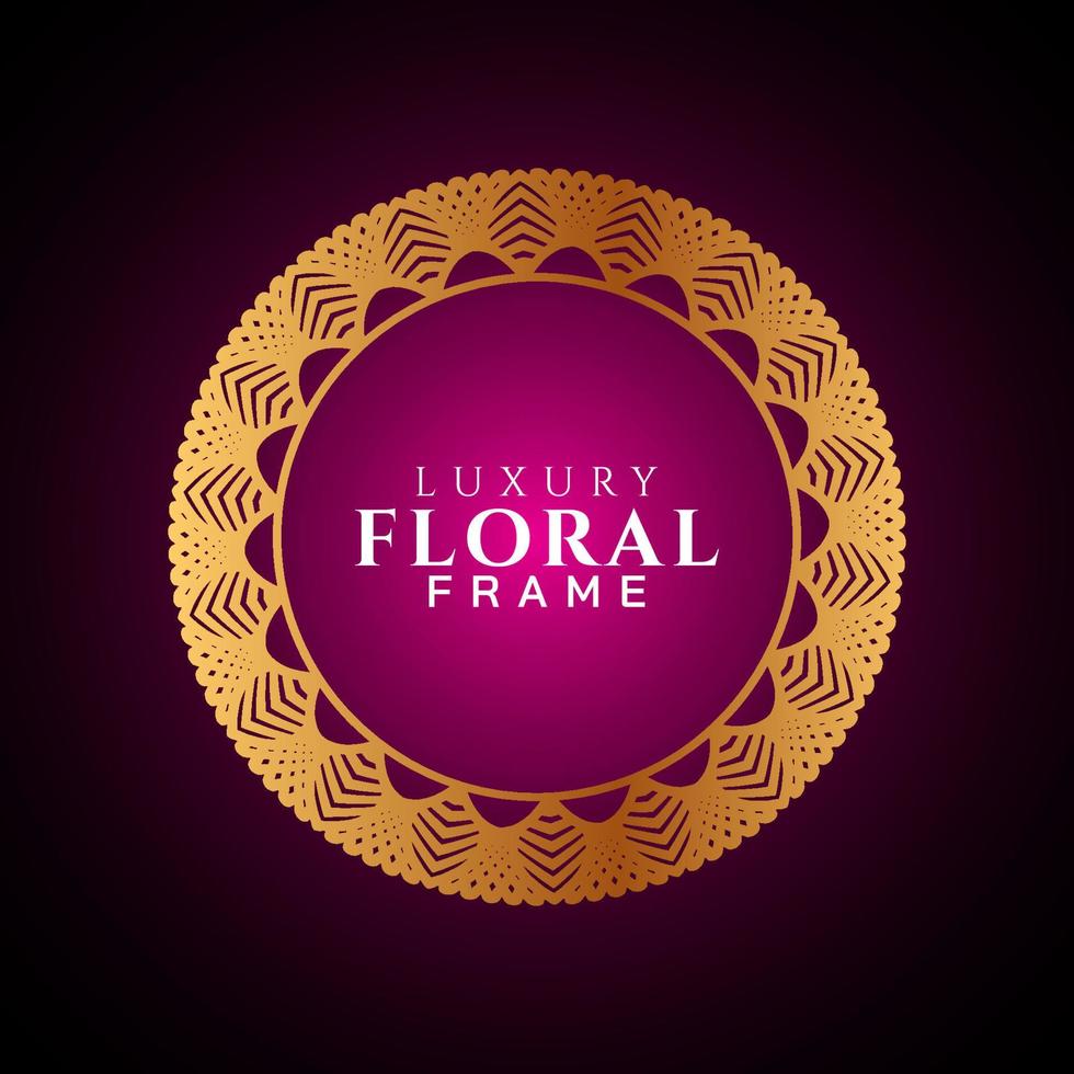 Luxury elegant circle floral frame golden round decorative corners vector