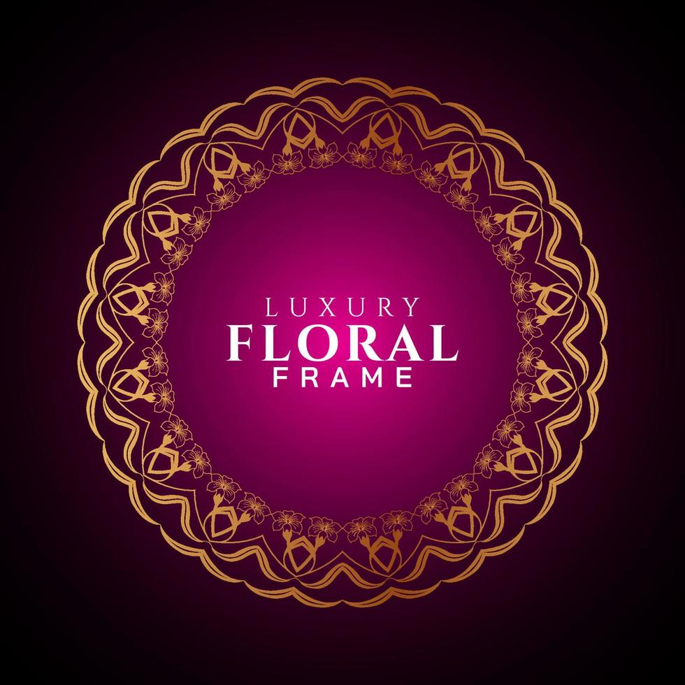 Luxury elegant circle floral frame golden round decorative corners vector