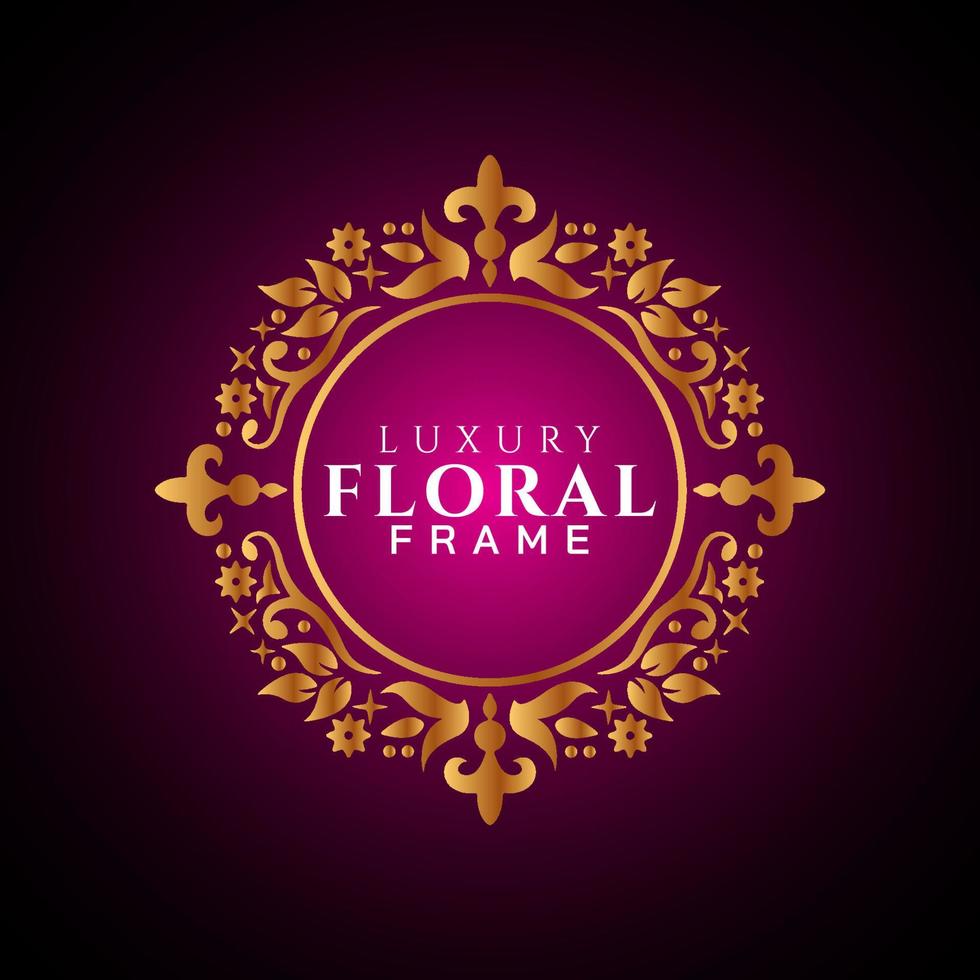 círculo elegante de lujo marco floral esquinas decorativas redondas doradas vector