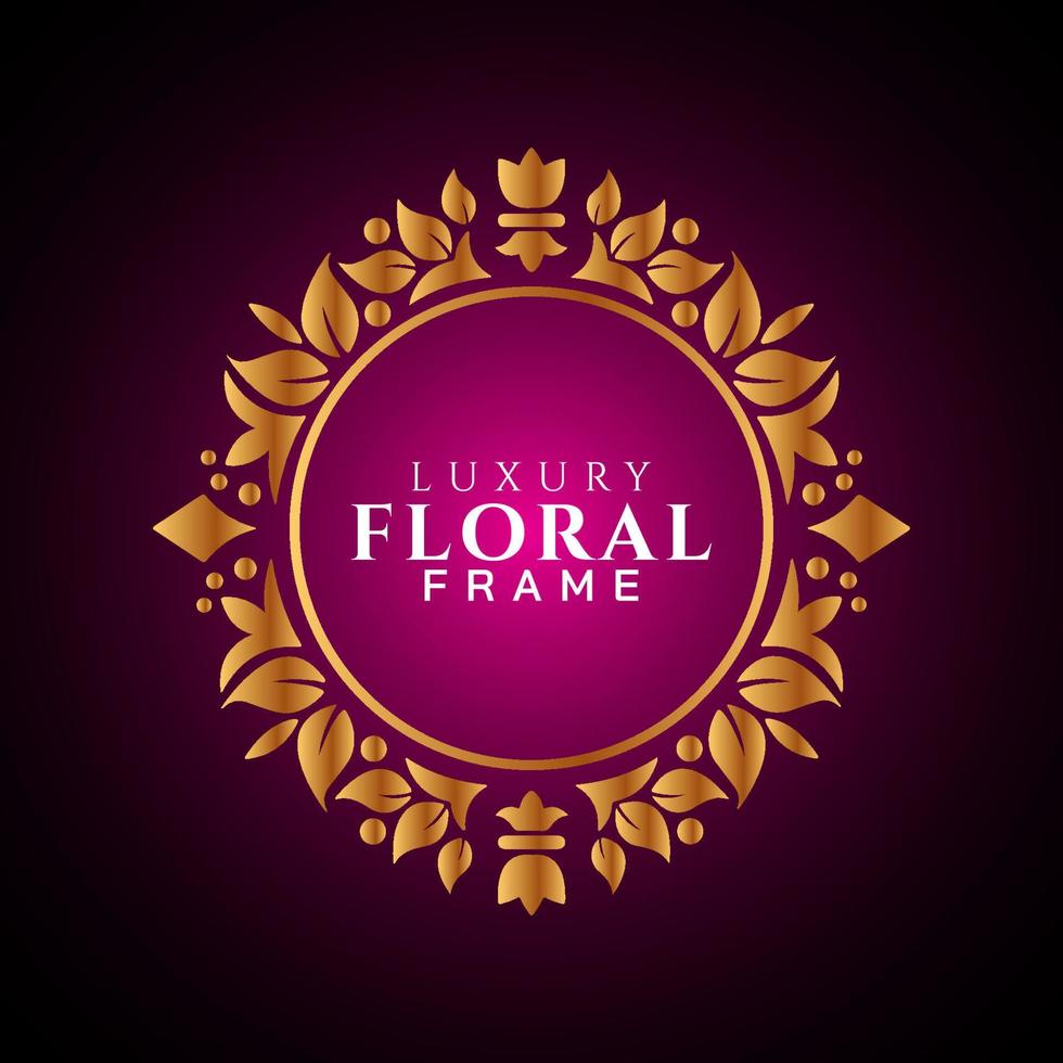 Luxury elegant circle floral frame golden round decorative corners vector