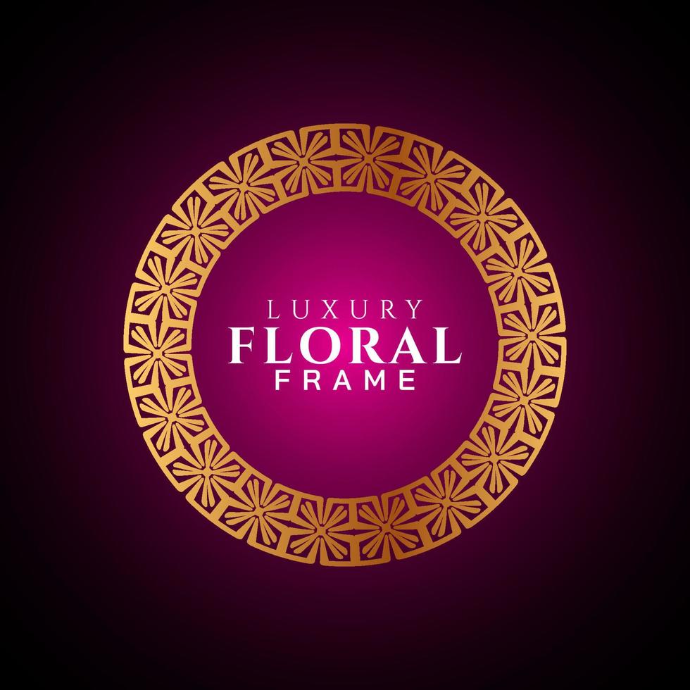 Luxury elegant circle floral frame golden round decorative corners vector