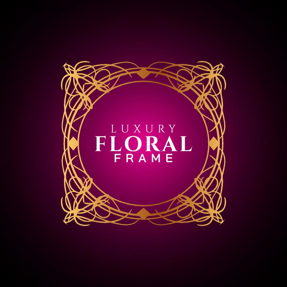 Luxury elegant circle floral frame golden round decorative corners vector