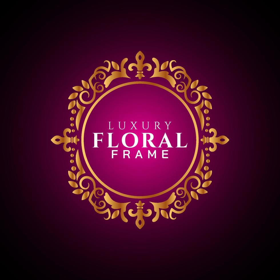 Luxury elegant circle floral frame golden round decorative corners vector