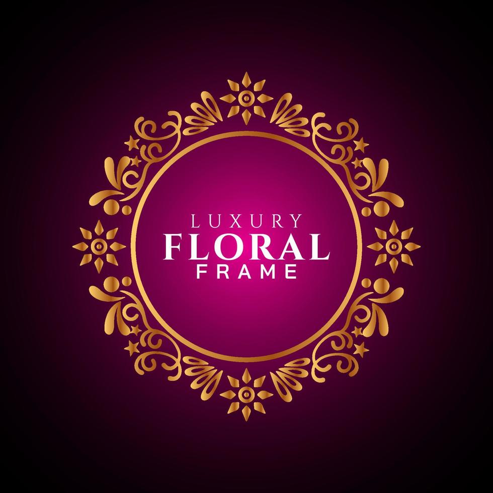 Luxury elegant circle floral frame golden round decorative corners vector