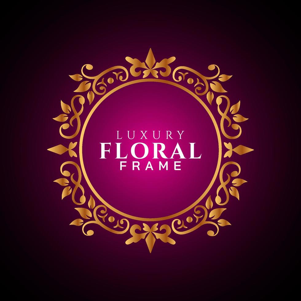 Luxury elegant circle floral frame golden round decorative corners vector