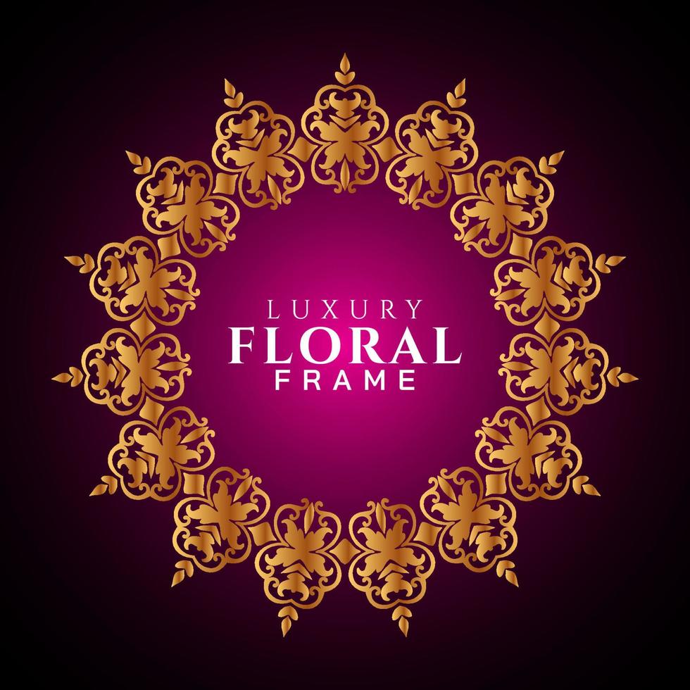 Luxury elegant circle floral frame golden round decorative corners vector
