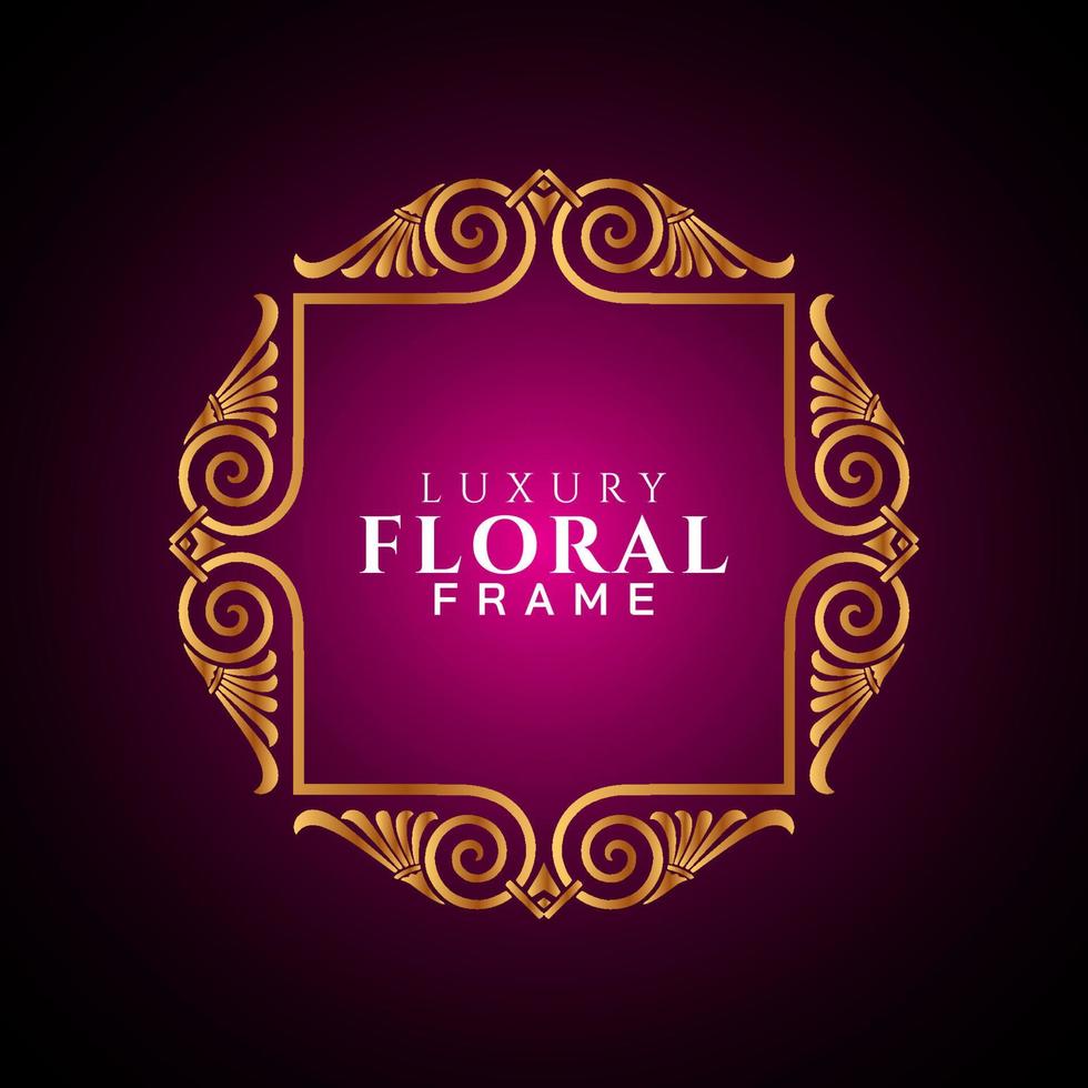 Luxury elegant circle floral frame golden round decorative corners vector