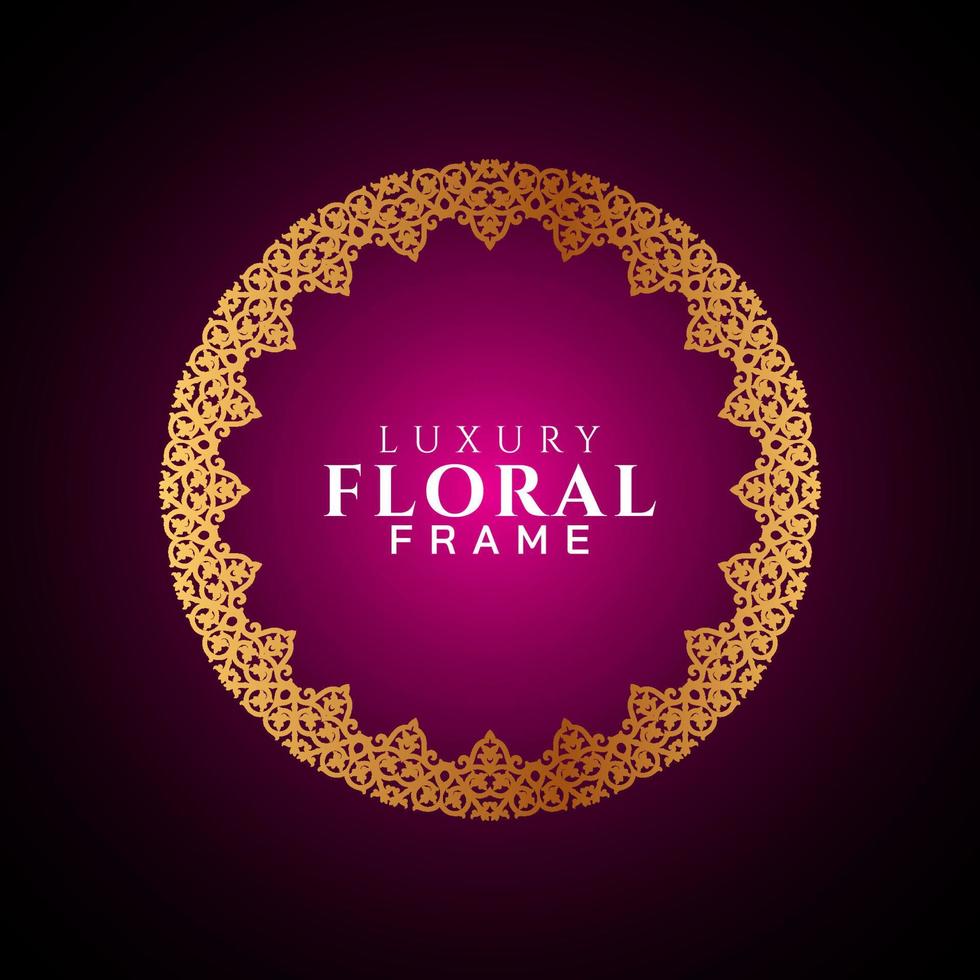 Luxury elegant circle floral frame golden round decorative corners vector