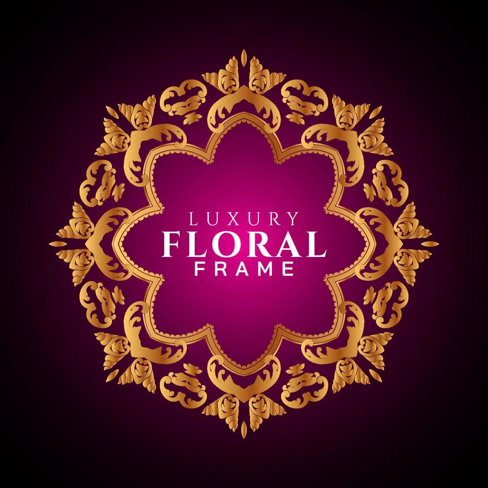 Luxury elegant circle floral frame golden round decorative corners vector