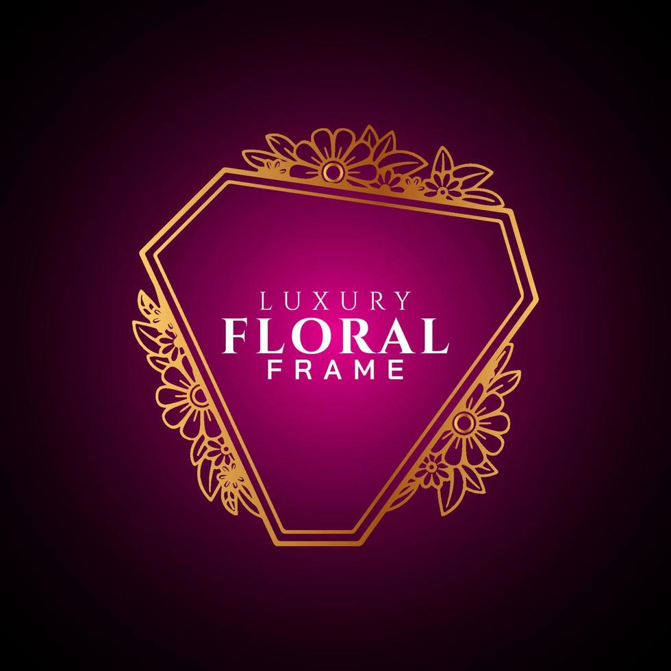Luxury elegant circle floral frame golden round decorative corners vector