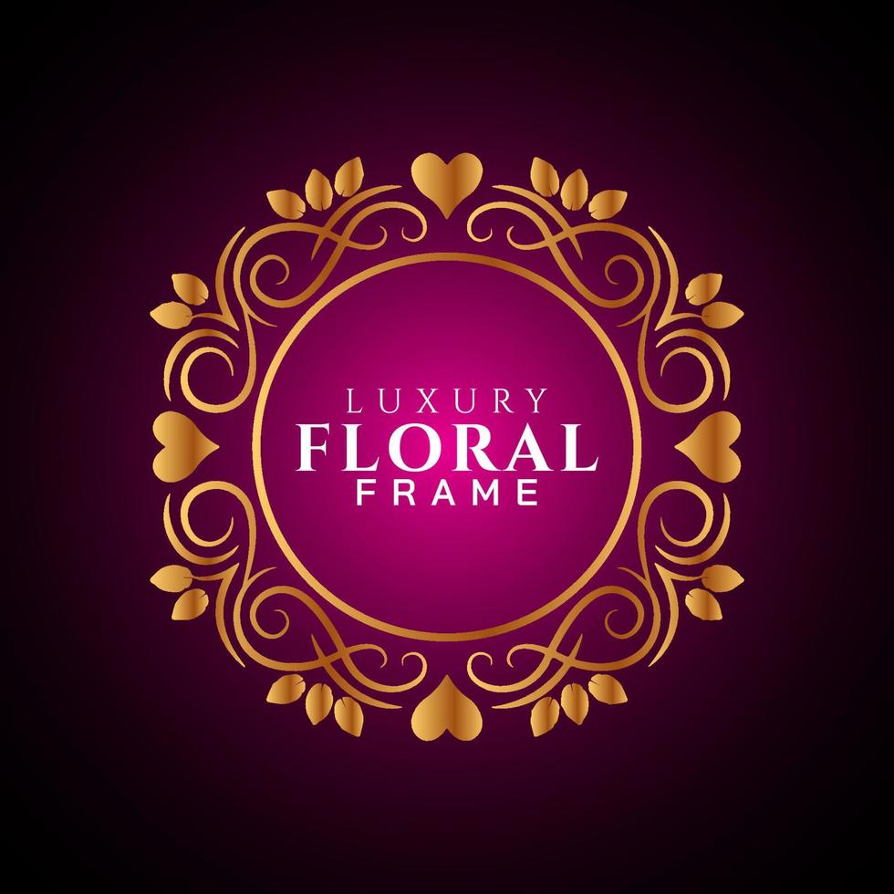 Luxury elegant circle floral frame golden round decorative corners vector