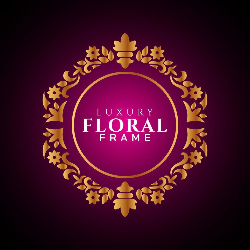 Luxury elegant circle floral frame golden round decorative corners vector