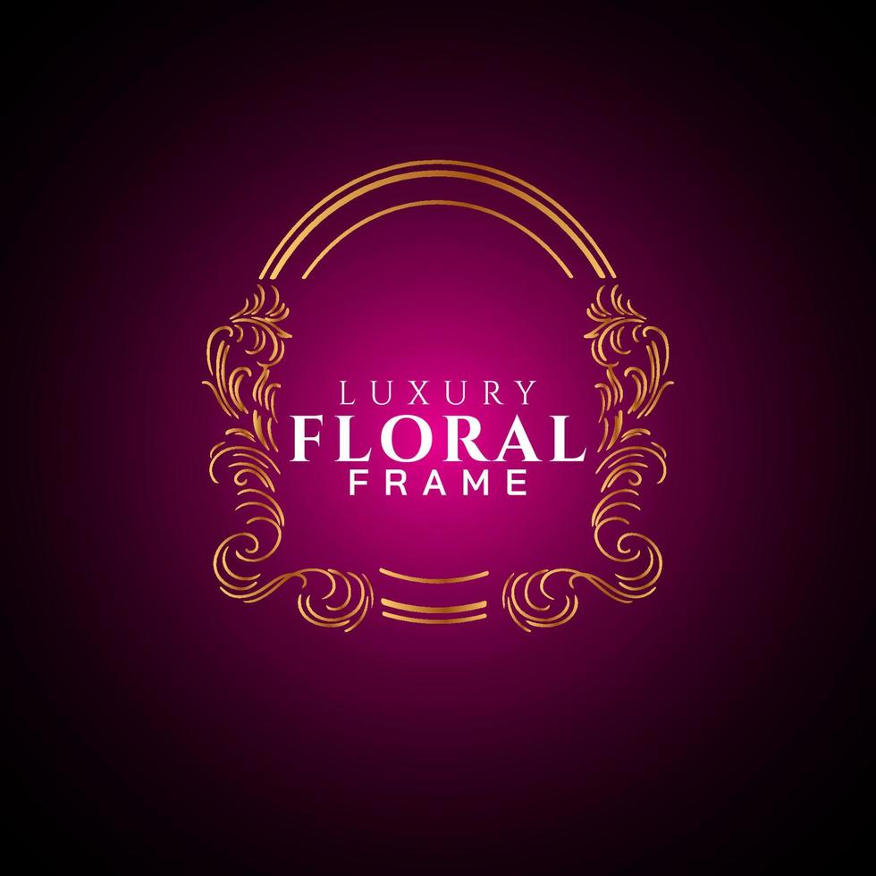 Luxury elegant circle floral frame golden round decorative corners vector