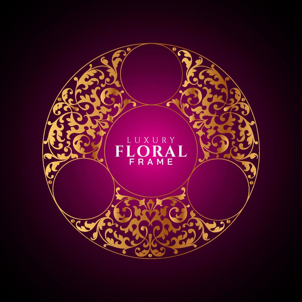 Luxury elegant circle floral frame golden round decorative corners vector