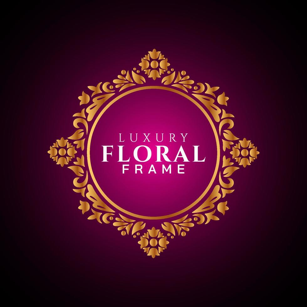 Luxury elegant circle floral frame golden round decorative corners vector