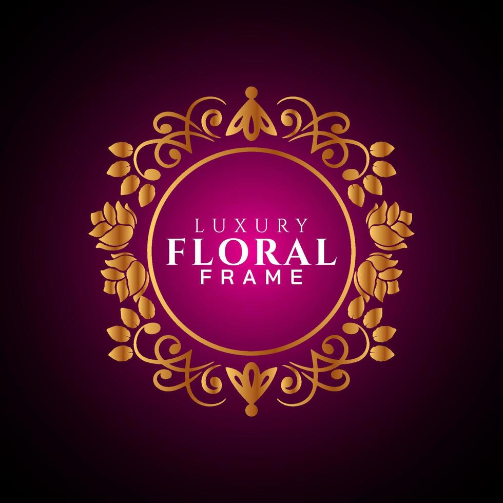 Luxury elegant circle floral frame golden round decorative corners vector