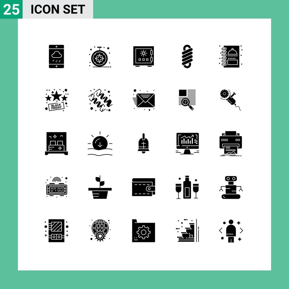 Pack of 25 Modern Solid Glyphs Signs and Symbols for Web Print Media such as kitchen spring box double safety Editable Vector Design Elements