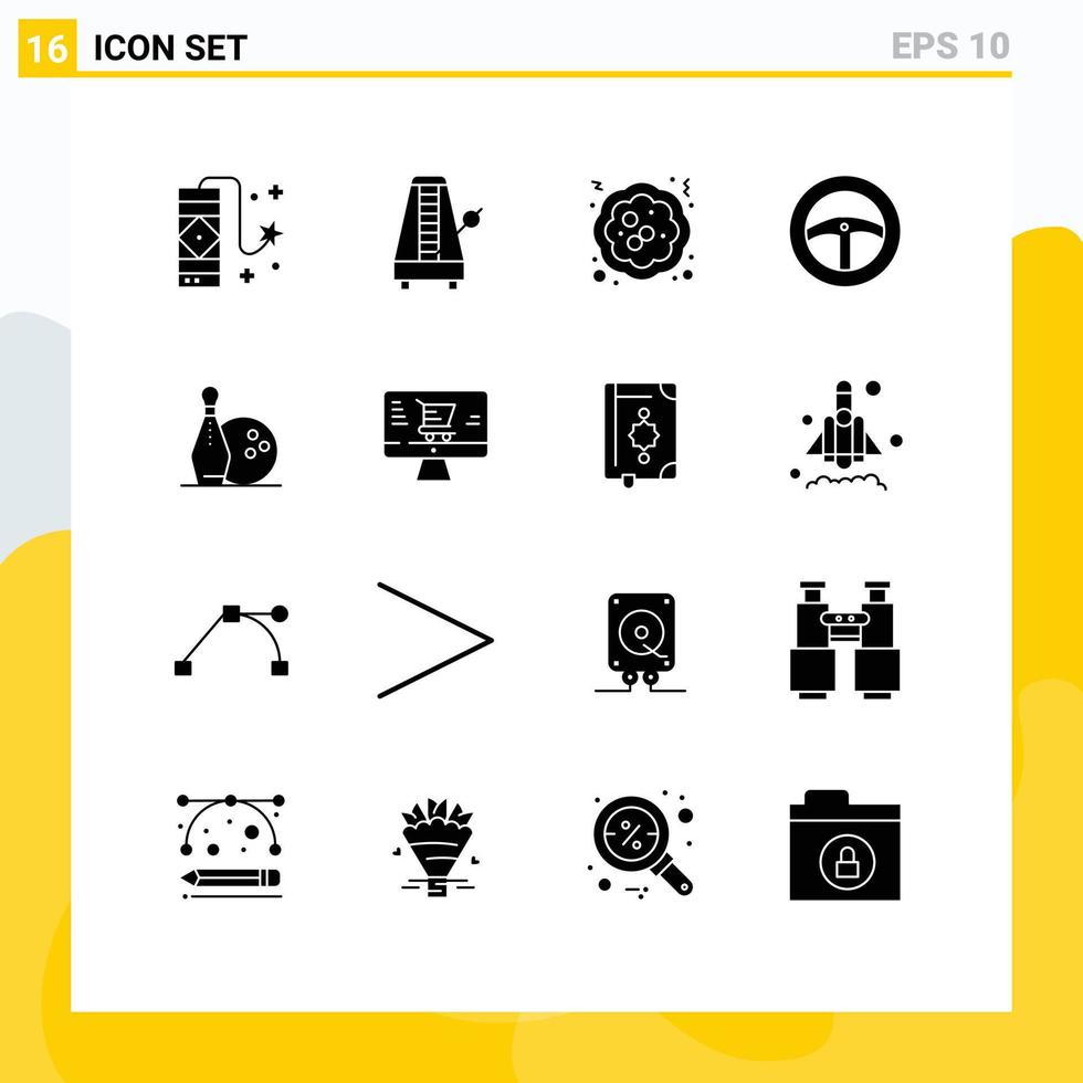 conjunto de 16 iconos de interfaz de usuario modernos signos de símbolos para elementos de diseño vectorial editables de pastel de dirección de sonido de rueda de bolos vector