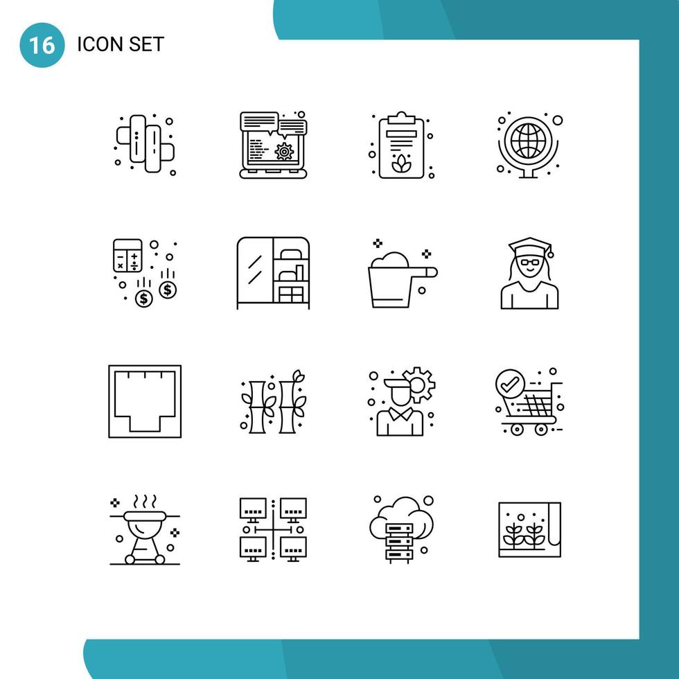 Group of 16 Modern Outlines Set for calculator audit board account map Editable Vector Design Elements