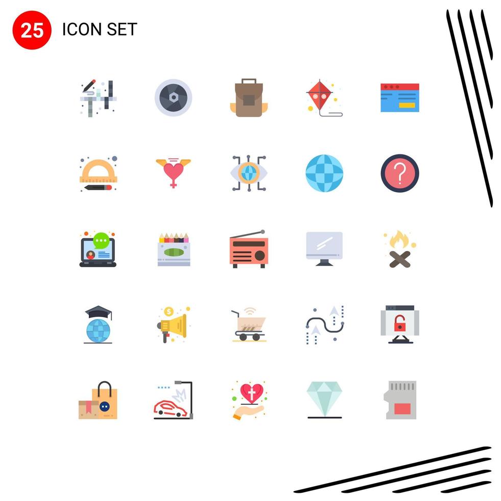 Set of 25 Commercial Flat Colors pack for study web media kite entertainment Editable Vector Design Elements