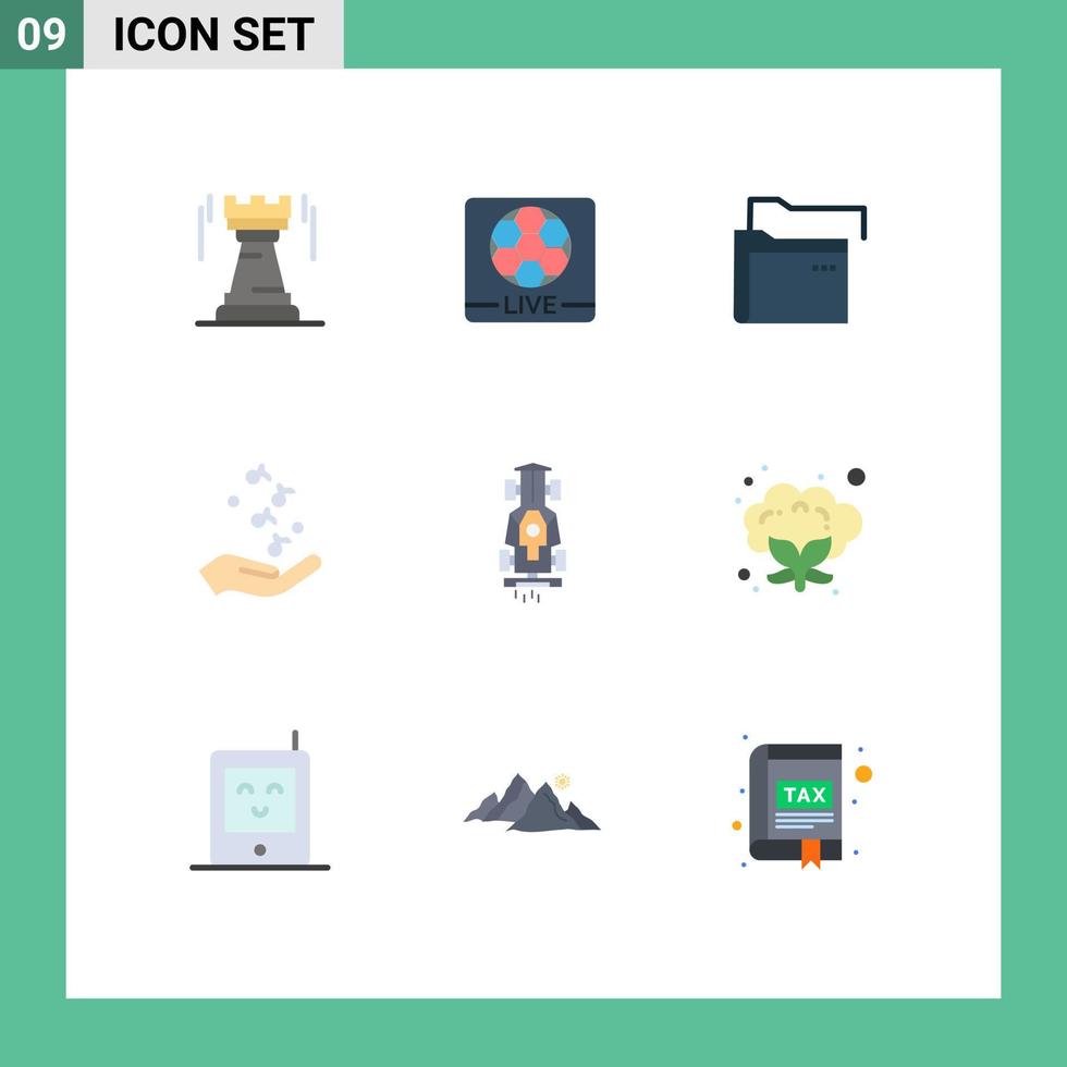 Mobile Interface Flat Color Set of 9 Pictograms of rock and roll music football hand network Editable Vector Design Elements