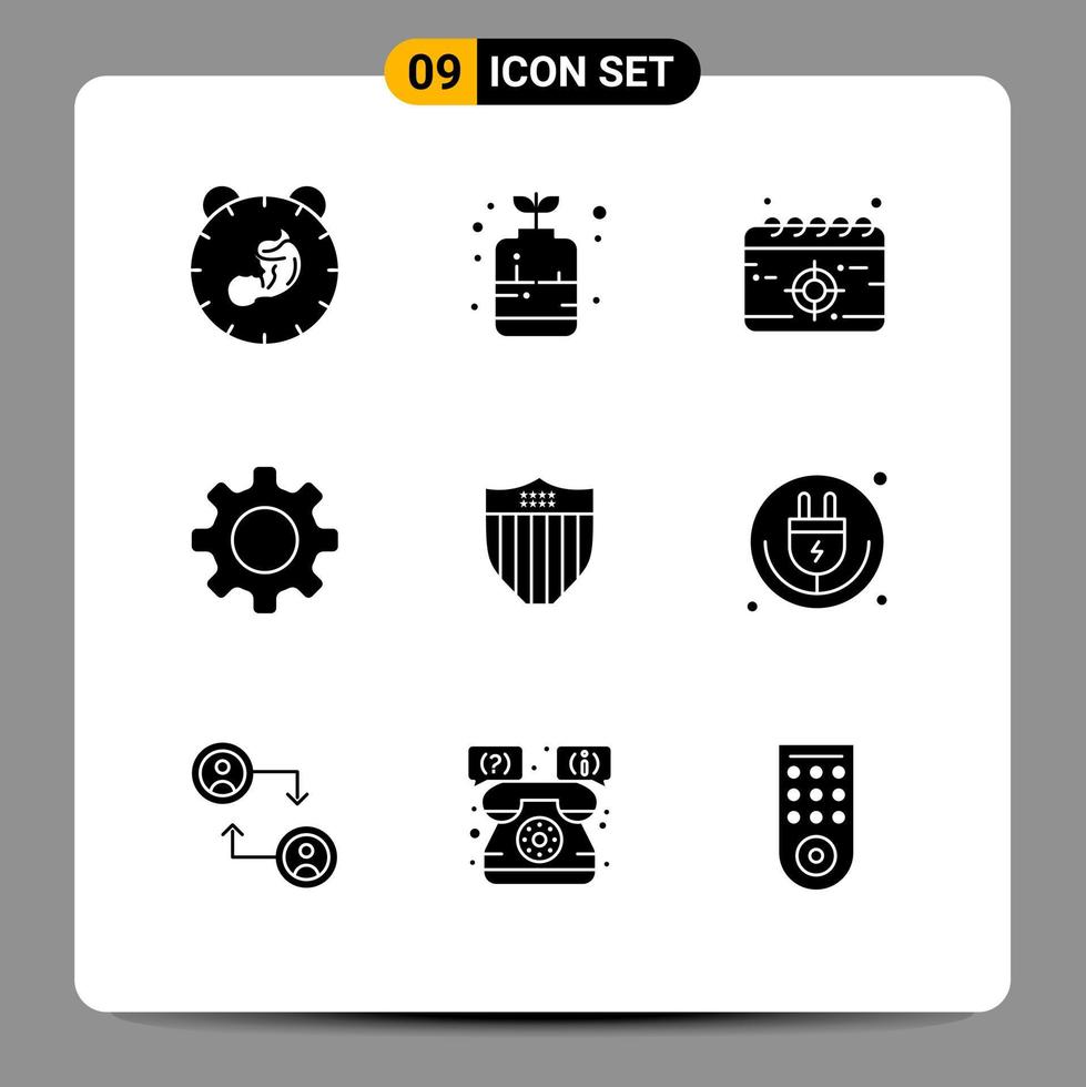 Set of 9 Vector Solid Glyphs on Grid for american set growth cog target Editable Vector Design Elements