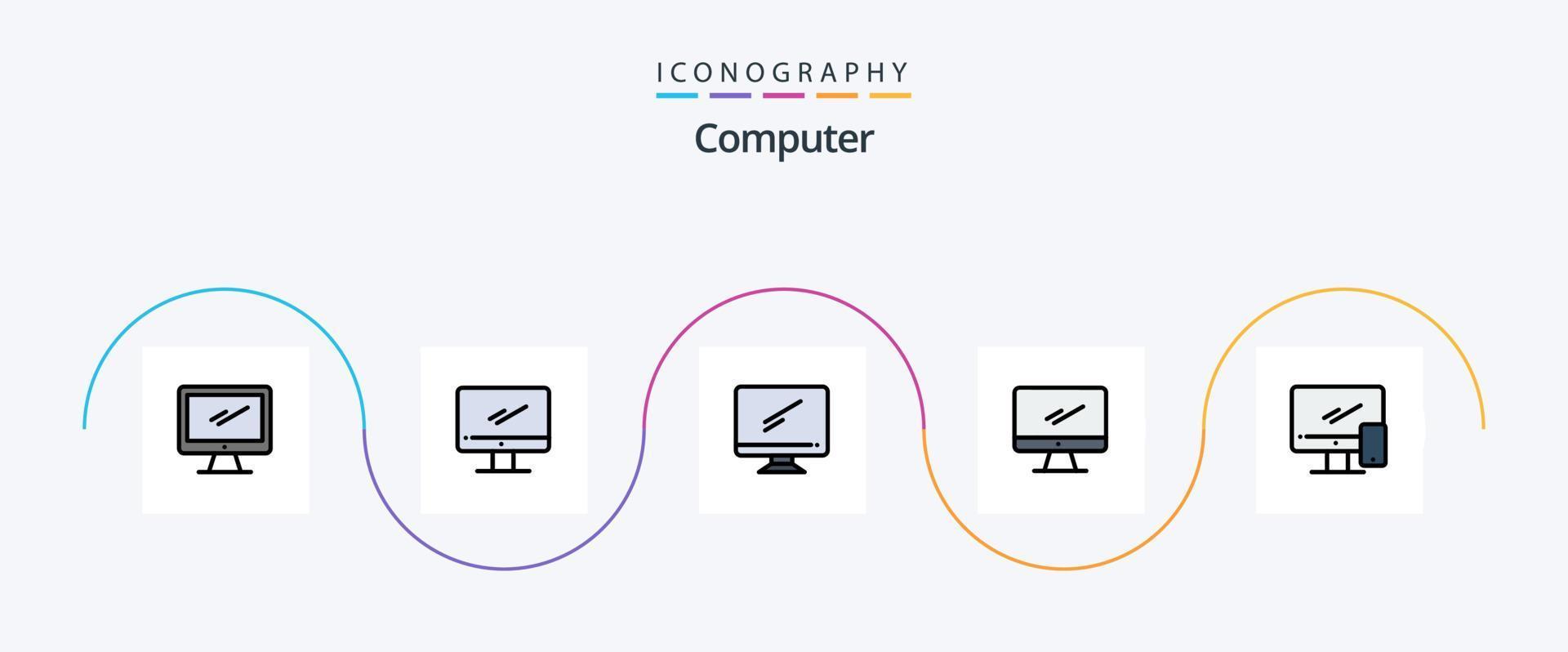 Computer Line Filled Flat 5 Icon Pack Including . imac. vector