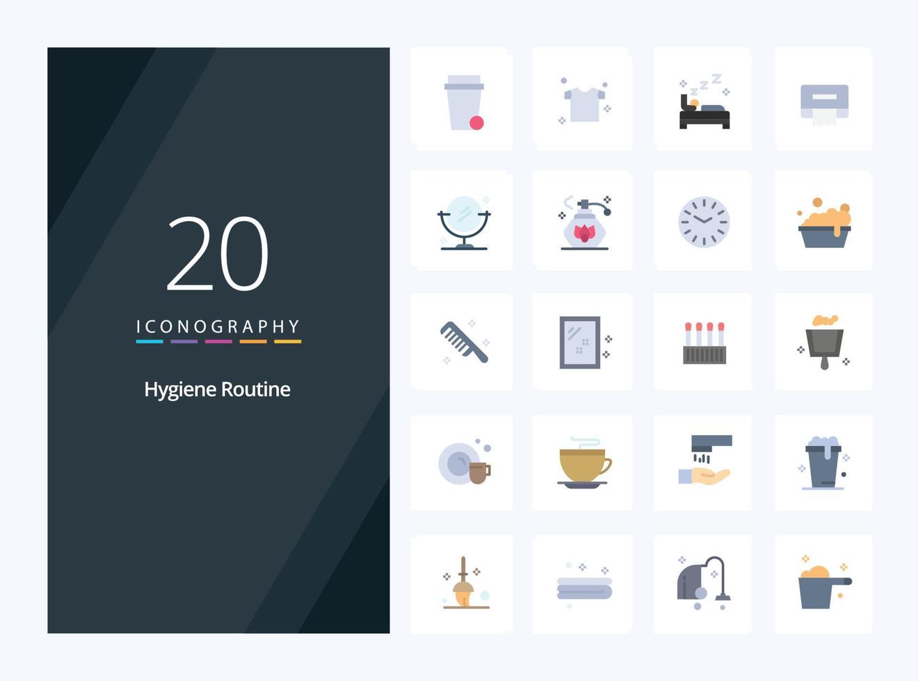 20 Hygiene Routine Flat Color icon for presentation vector
