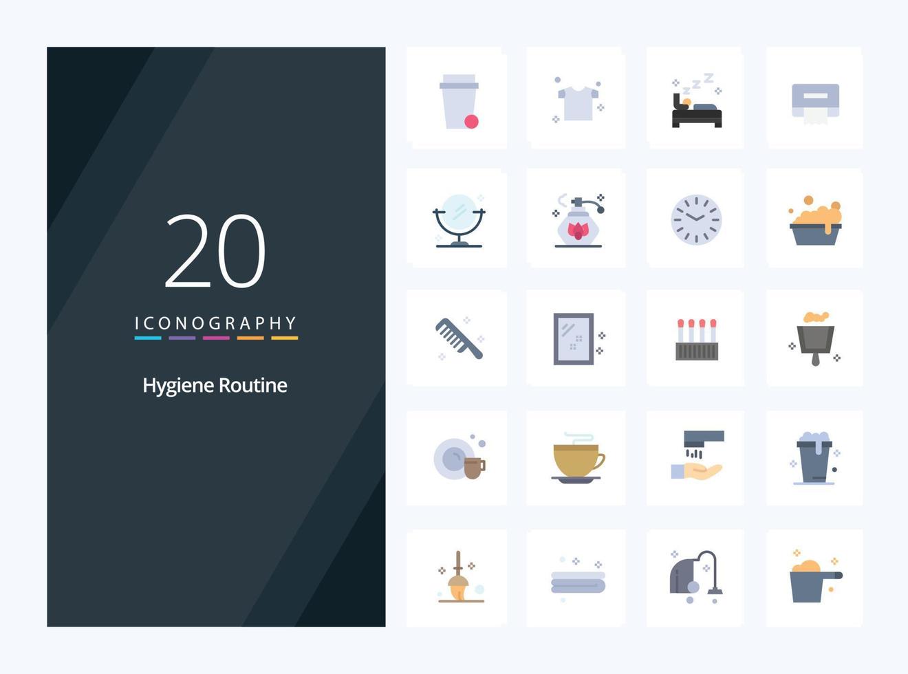 20 icono de color plano de rutina de higiene para presentación vector
