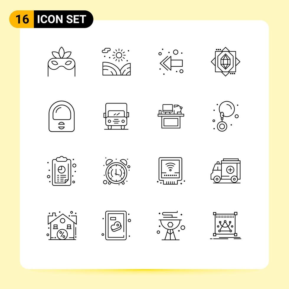 16 User Interface Outline Pack of modern Signs and Symbols of transport suit back helmet design Editable Vector Design Elements