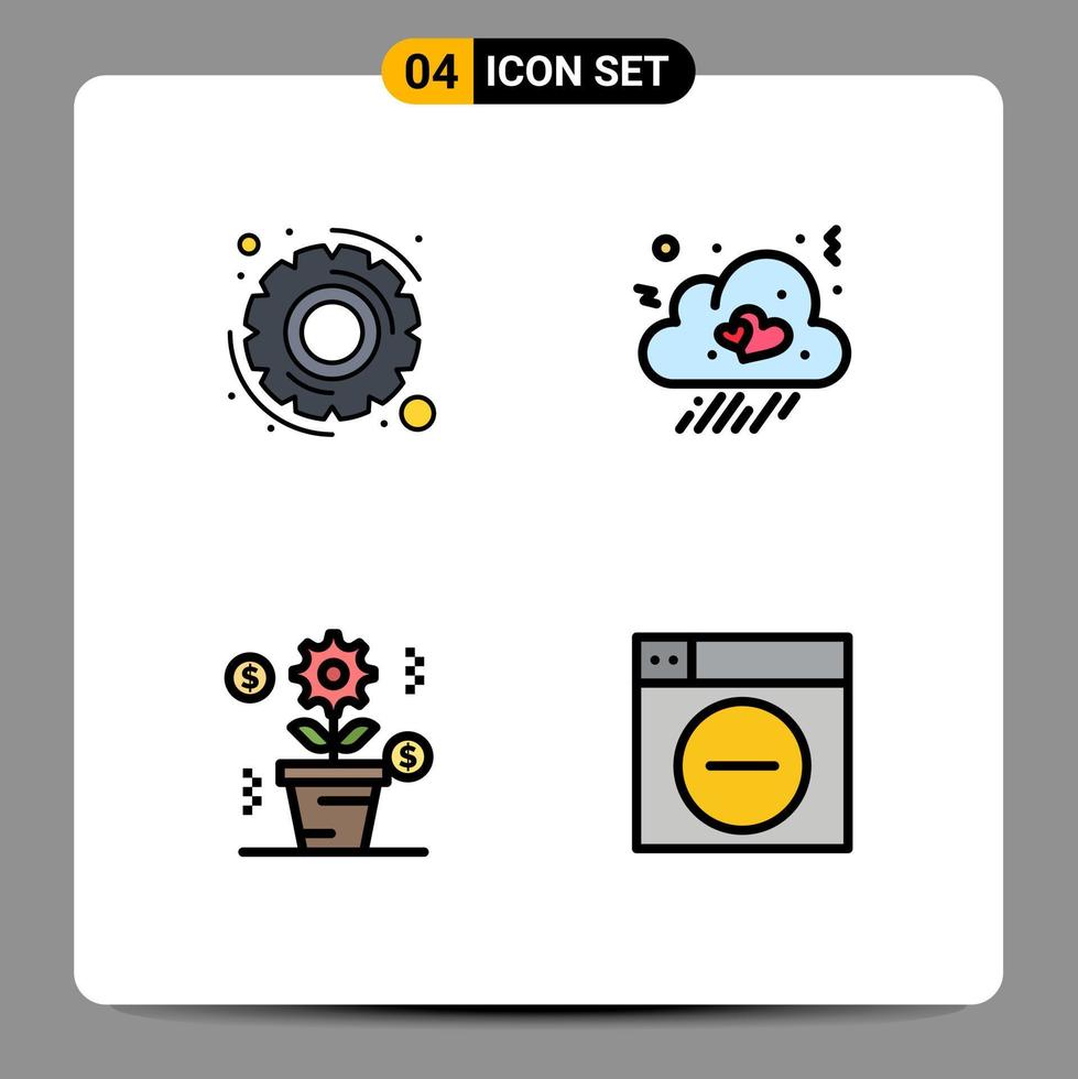 4 User Interface Filledline Flat Color Pack of modern Signs and Symbols of gear education cloud heart web Editable Vector Design Elements