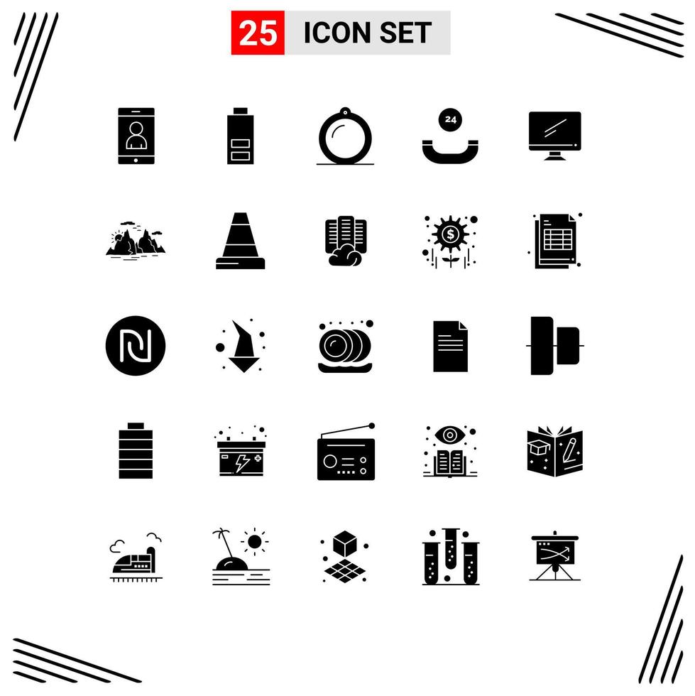 Group of 25 Solid Glyphs Signs and Symbols for pc device interior monitor support Editable Vector Design Elements